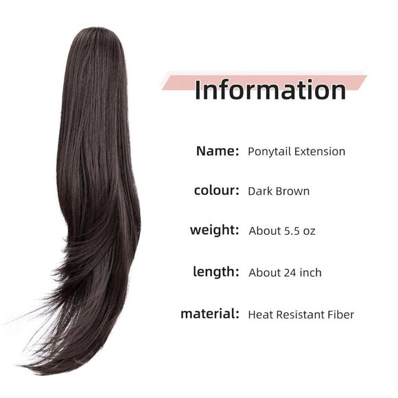 Black Hair Extension Ponytail Claw Wig Synthetic Wavy Straight 22\